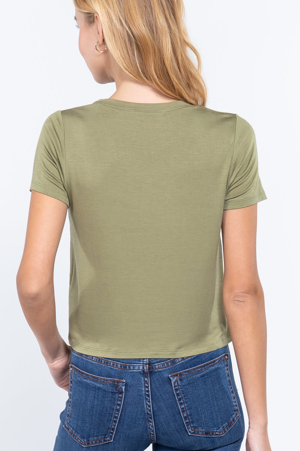 Short Slv V-neck W/pocket Crop Top - Absolute Fashion 2020