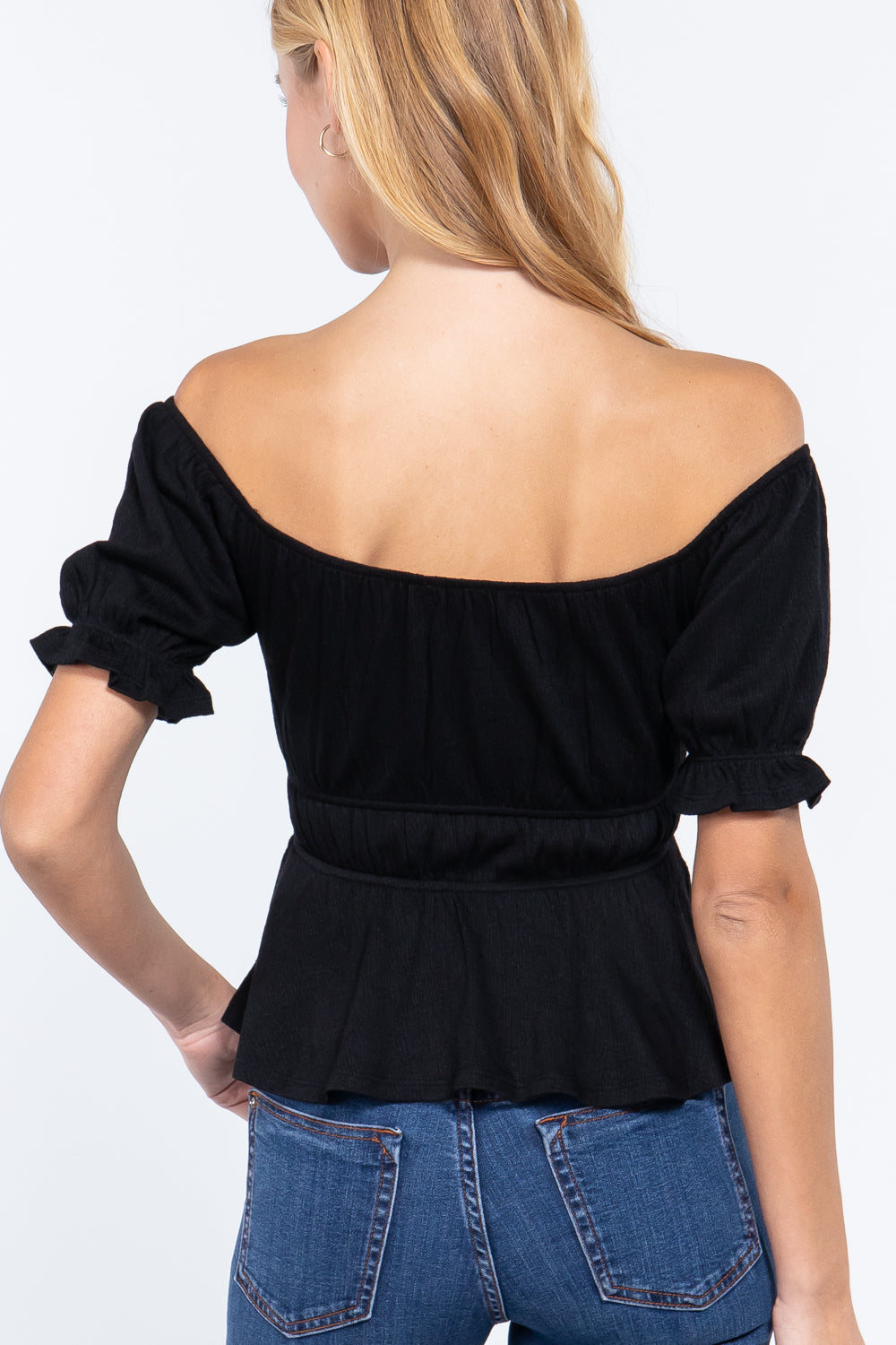Short Off Shoulder Knit Gauze Top - Absolute Fashion 2020