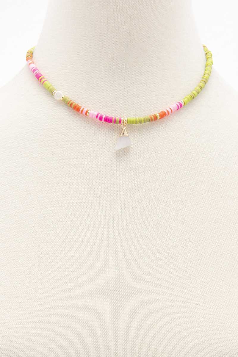 Dainty Stone Charm Rubber Disk Bead Necklace - Absolute Fashion 2020