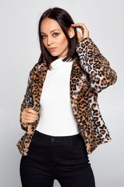 Short Open Front Leopard Print Collar Coat - Absolute Fashion 2020