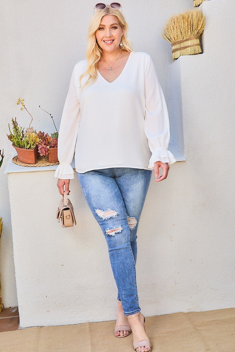 V Neck Tier Ruffle Sleeve Top - Absolute Fashion 2020