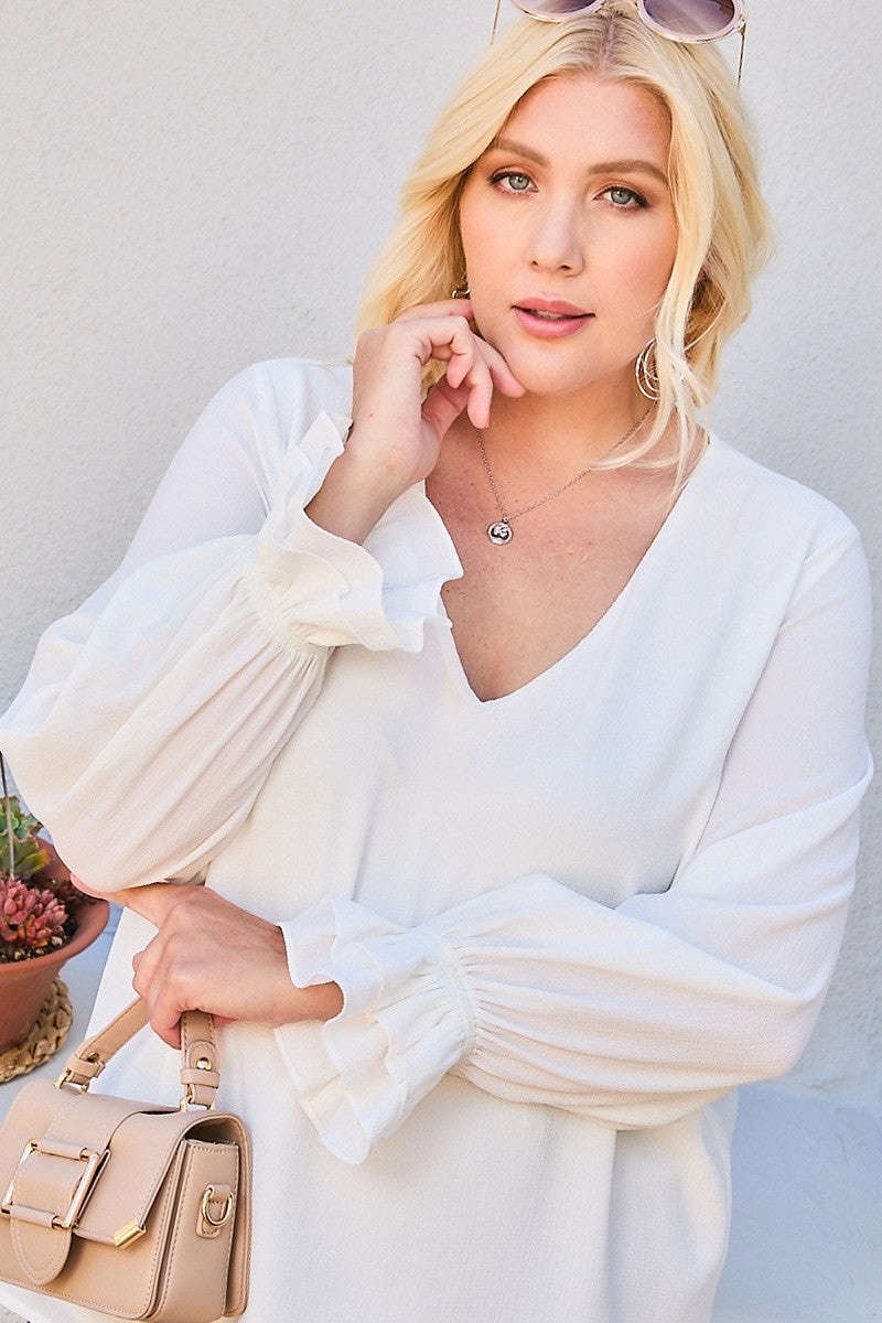 V Neck Tier Ruffle Sleeve Top - Absolute Fashion 2020