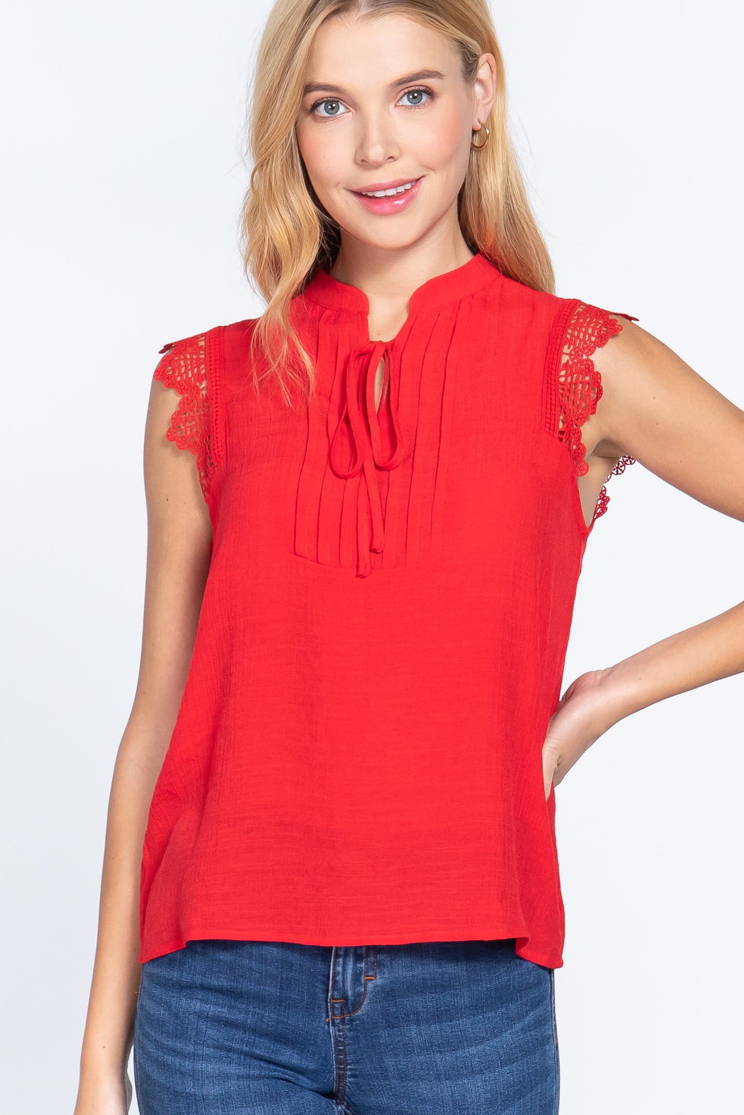 Lace Slv China Colllar Woven Top - Absolute Fashion 2020