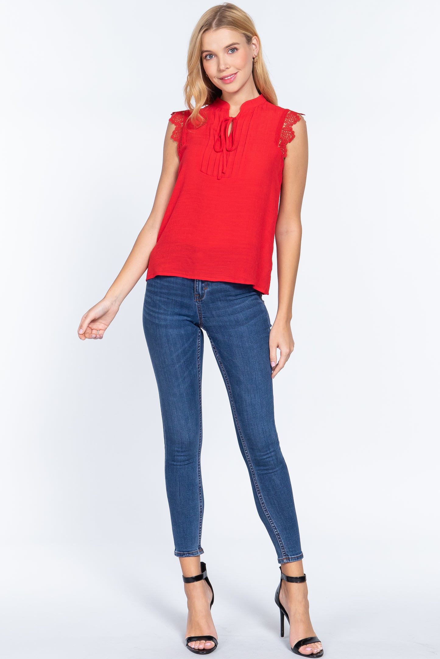 Lace Slv China Colllar Woven Top - Absolute Fashion 2020