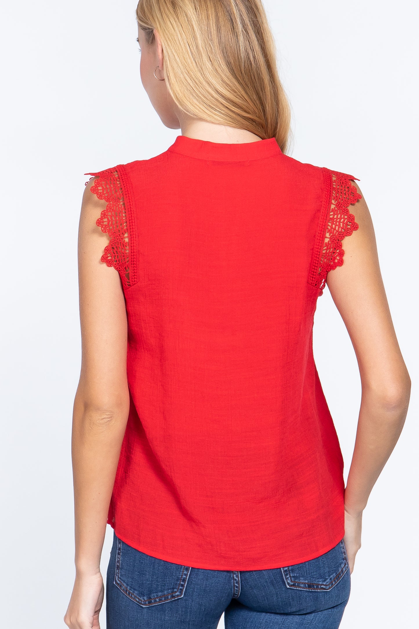 Lace Slv China Colllar Woven Top - Absolute Fashion 2020