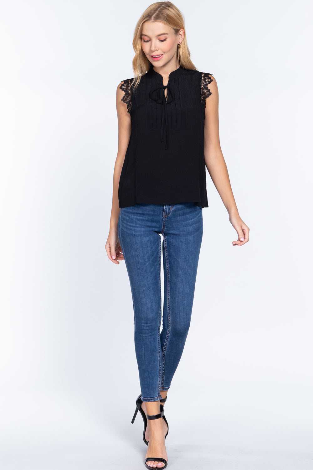 Lace Slv China Colllar Woven Top - Absolute Fashion 2020