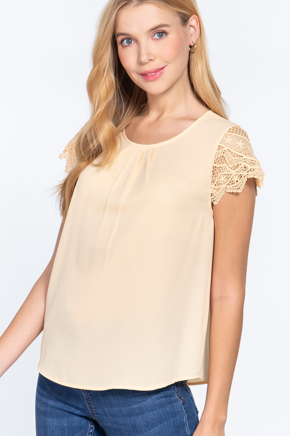 Scallop Lace Slv Woven Top - Absolute Fashion 2020