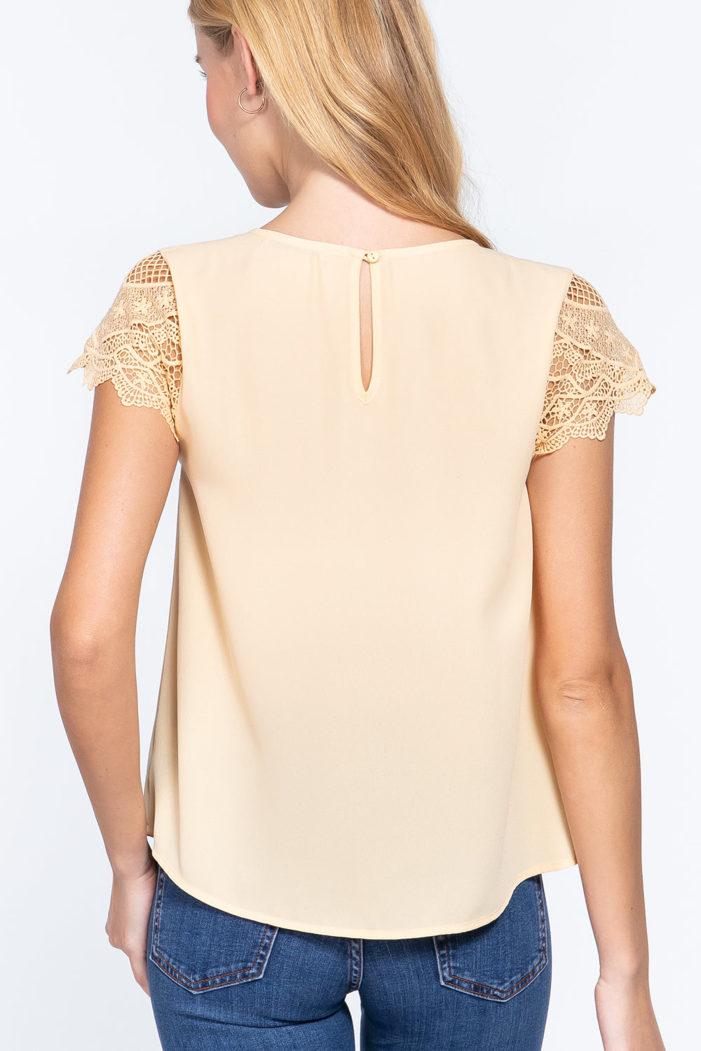 Scallop Lace Slv Woven Top - Absolute Fashion 2020