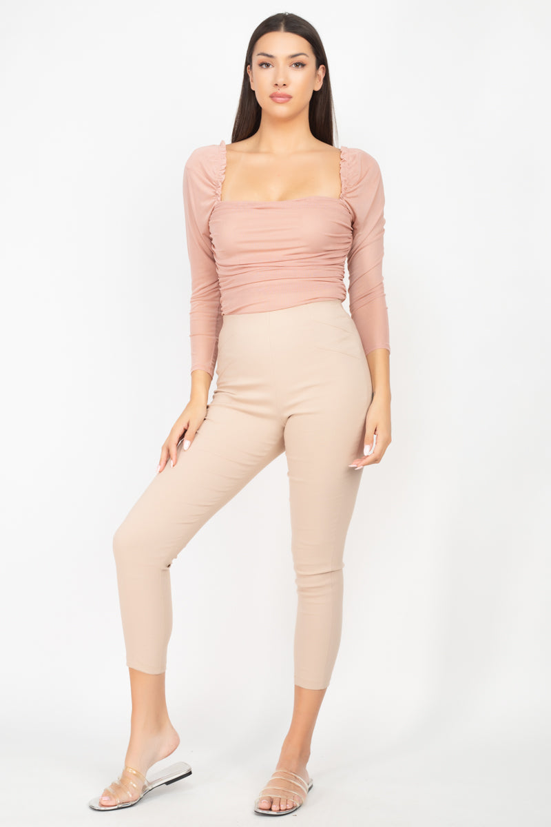 Square Neck Ruching Mesh Bodysuit - Absolute Fashion 2020