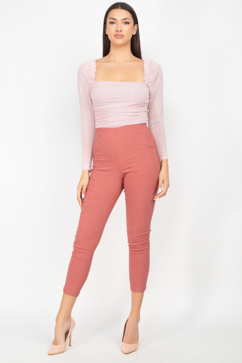Square Neck Ruching Mesh Bodysuit - Absolute Fashion 2020