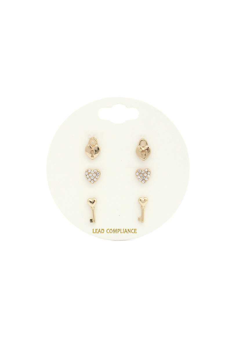 Rhinestone Heart Lock Earring Set - Absolute Fashion 2020