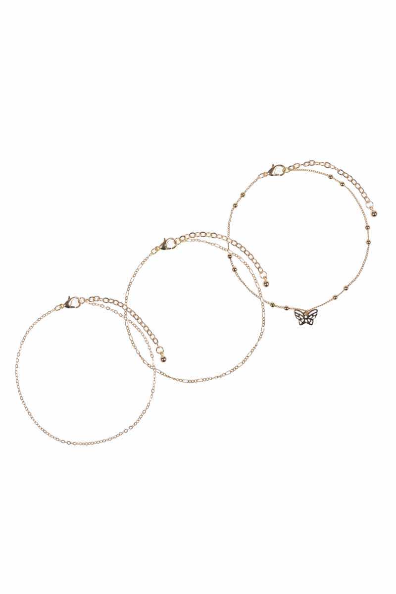 Butterfly Metal Chain 3 Pc Bracelet Set - Absolute Fashion 2020
