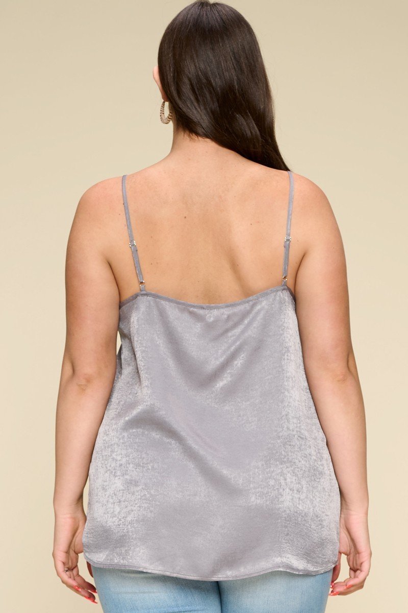 Solid Satin Sleeveless Cami Woven Tank Top - Absolute Fashion 2020