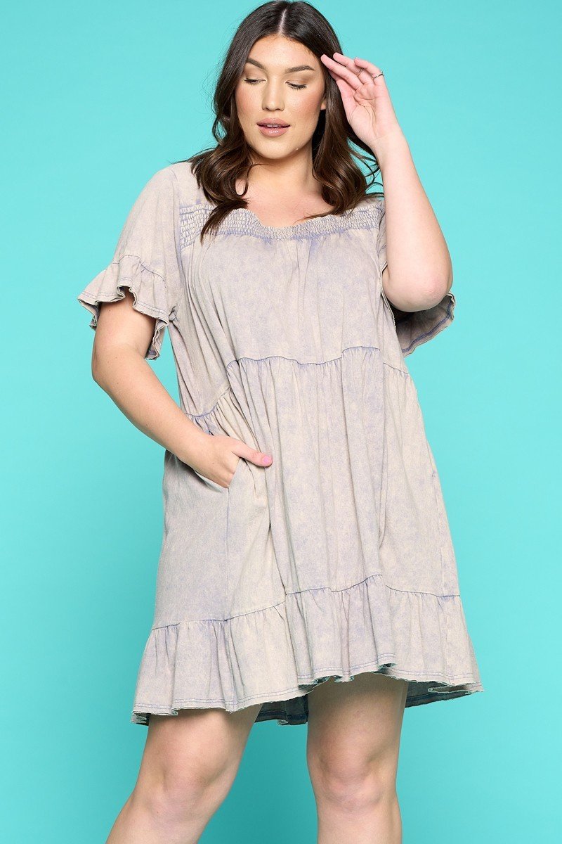 Solid Washed Knit Tiered Mini Dress - Absolute Fashion 2020