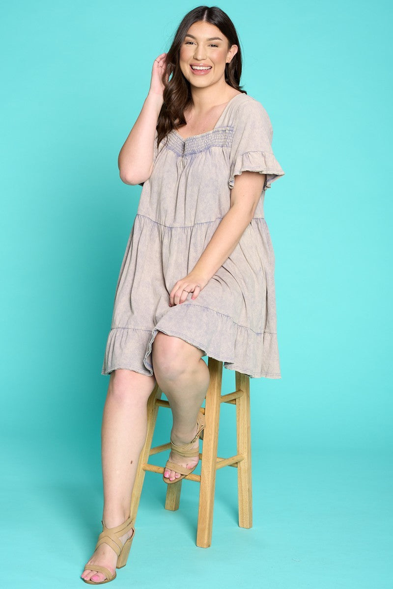 Solid Washed Knit Tiered Mini Dress - Absolute Fashion 2020