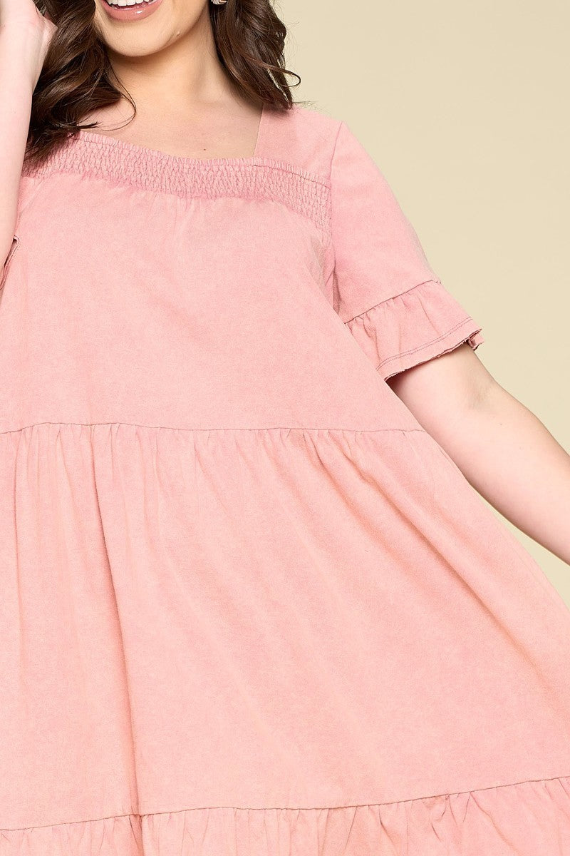 Solid Washed Knit Tiered Mini Dress - Absolute Fashion 2020