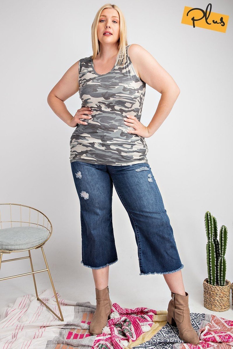 Rayon Rib Printed Knit Tank Top - Absolute Fashion 2020