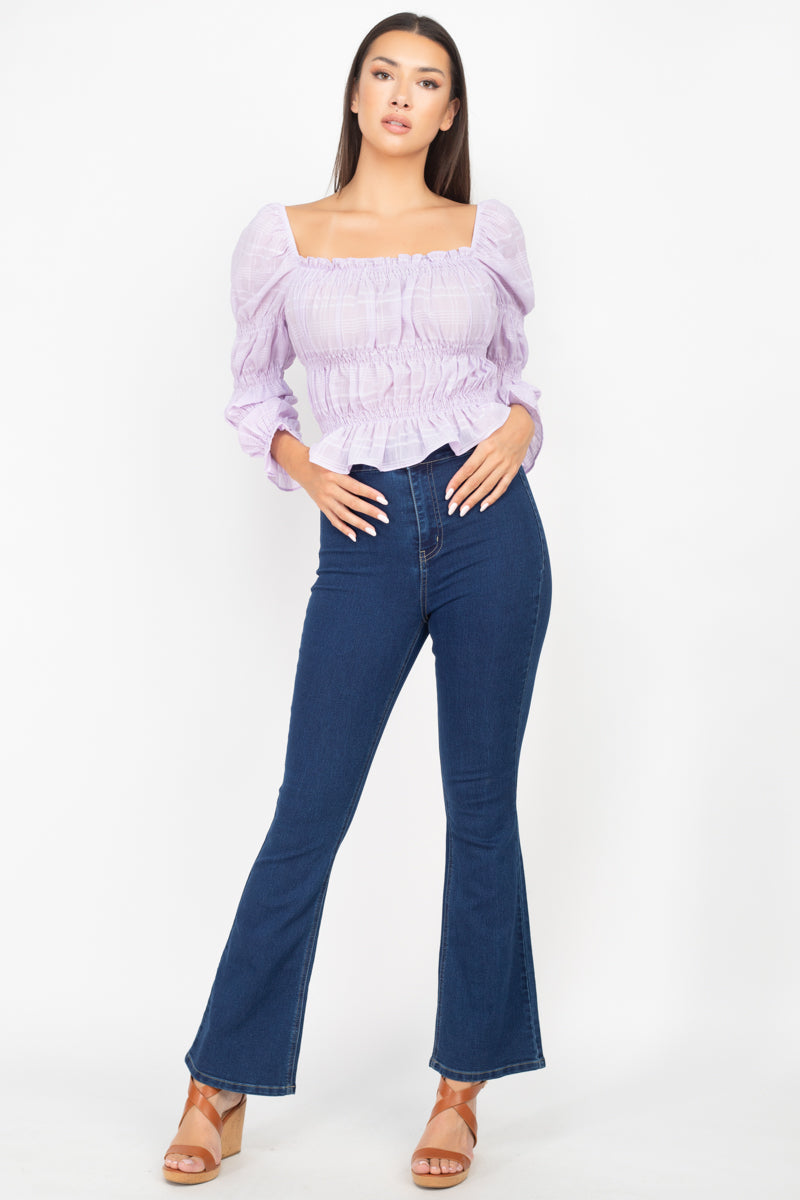 Smocking Plaid Pattern Crop Top - Absolute Fashion 2020