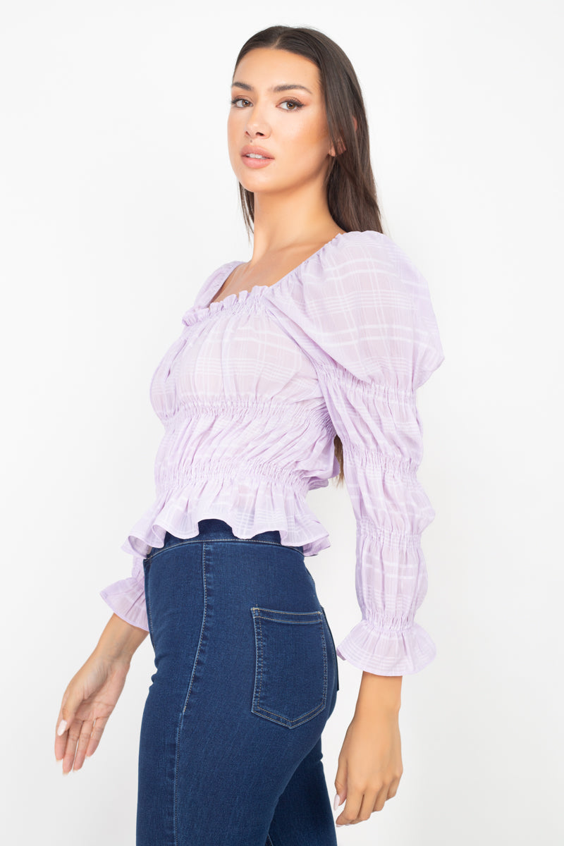 Smocking Plaid Pattern Crop Top - Absolute Fashion 2020