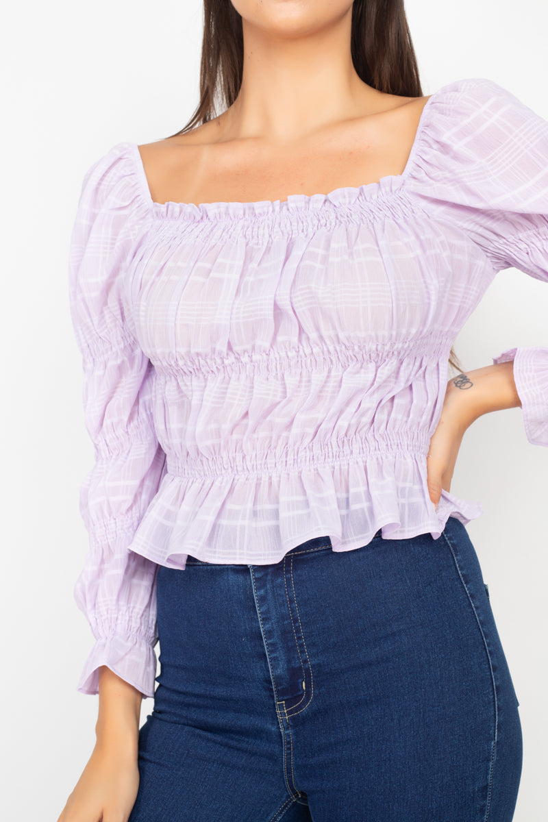 Smocking Plaid Pattern Crop Top - Absolute Fashion 2020