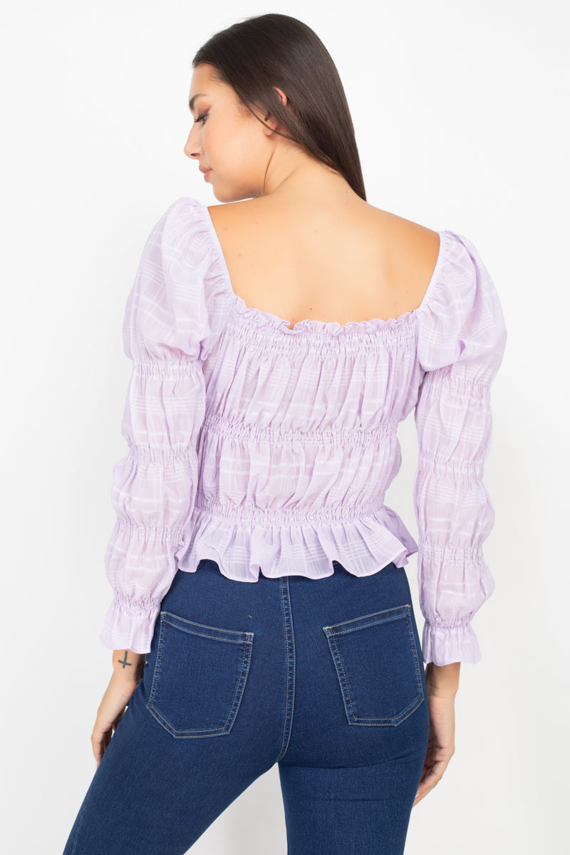 Smocking Plaid Pattern Crop Top - Absolute Fashion 2020