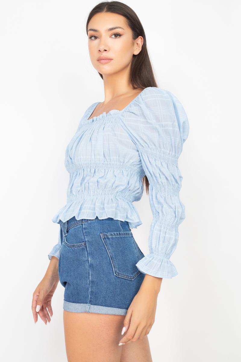 Smocking Plaid Pattern Crop Top - Absolute Fashion 2020