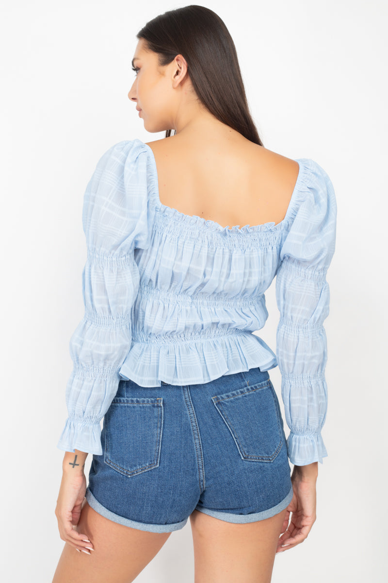 Smocking Plaid Pattern Crop Top - Absolute Fashion 2020