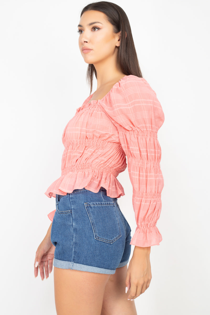 Smocking Plaid Pattern Crop Top - Absolute Fashion 2020