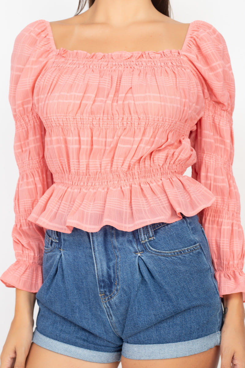 Smocking Plaid Pattern Crop Top - Absolute Fashion 2020