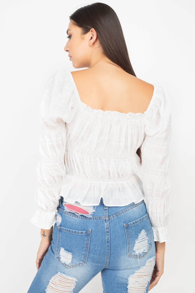 Smocking Plaid Pattern Crop Top - Absolute Fashion 2020