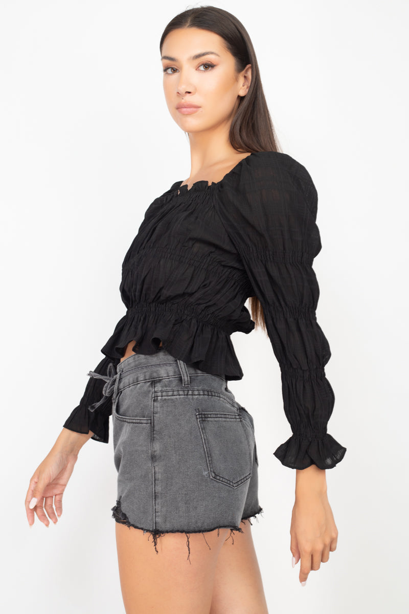 Smocking Plaid Pattern Crop Top - Absolute Fashion 2020