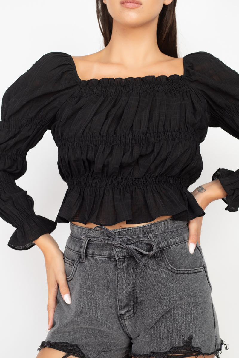 Smocking Plaid Pattern Crop Top - Absolute Fashion 2020