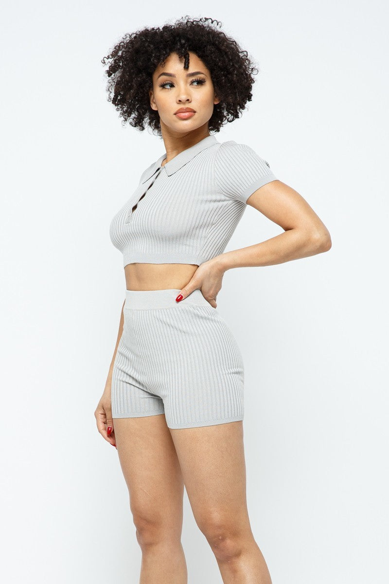 Collar Crop Top + Shorts Set - Absolute Fashion 2020