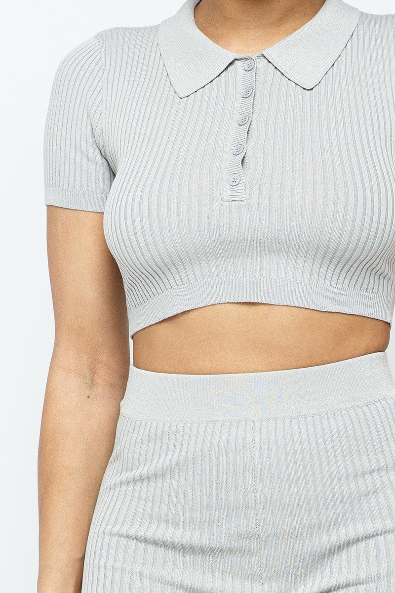 Collar Crop Top + Shorts Set - Absolute Fashion 2020