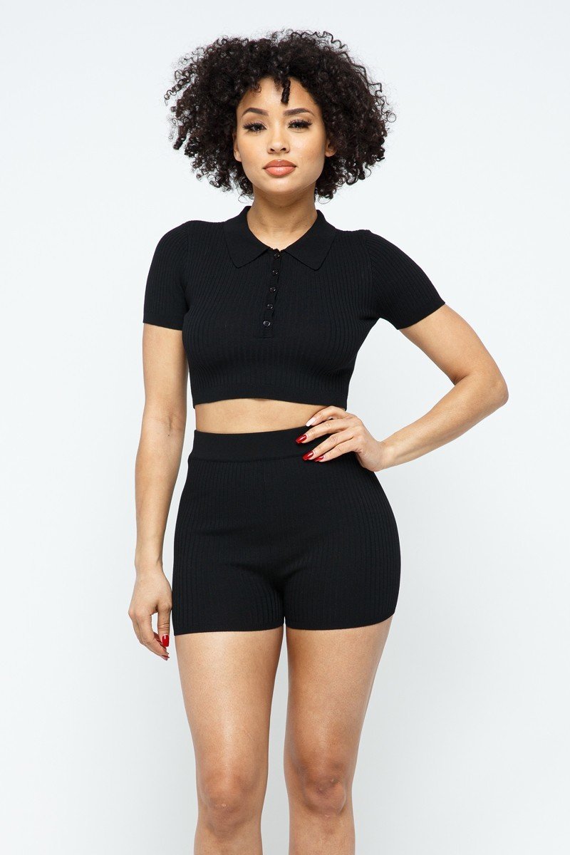 Collar Crop Top + Shorts Set - Absolute Fashion 2020