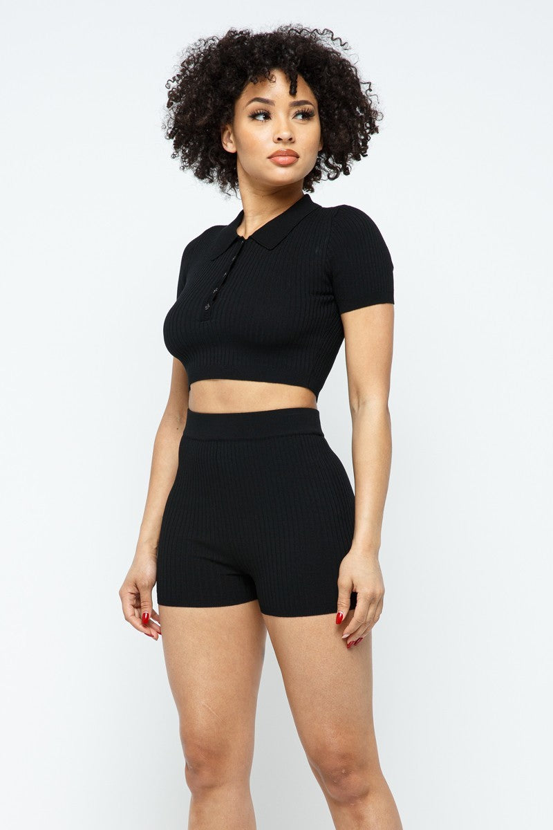 Collar Crop Top + Shorts Set - Absolute Fashion 2020