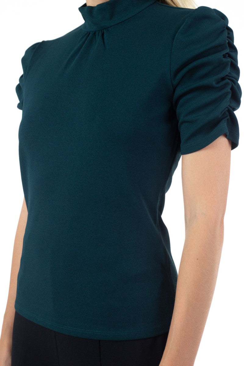Ruched Sleeve Mock Neck Top - Absolute Fashion 2020