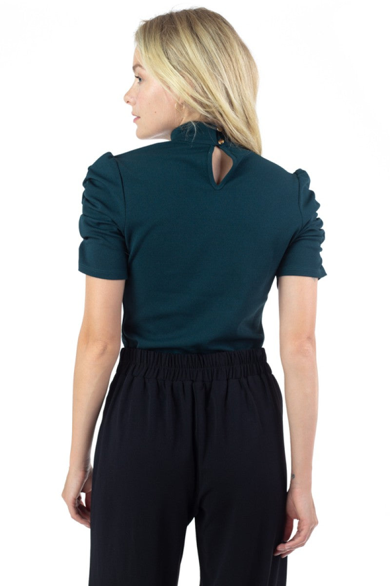 Ruched Sleeve Mock Neck Top - Absolute Fashion 2020