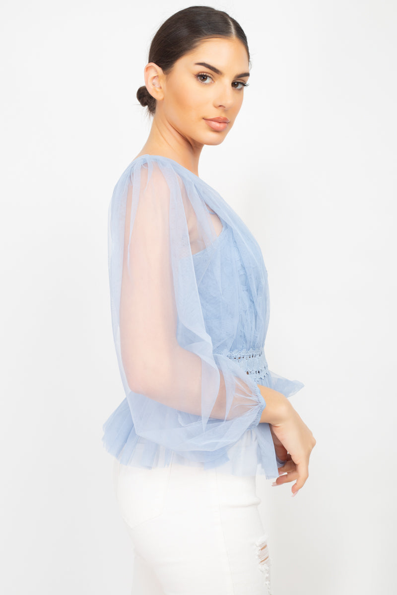 Sheer Mesh Crochet Peplum Top - Absolute Fashion 2020