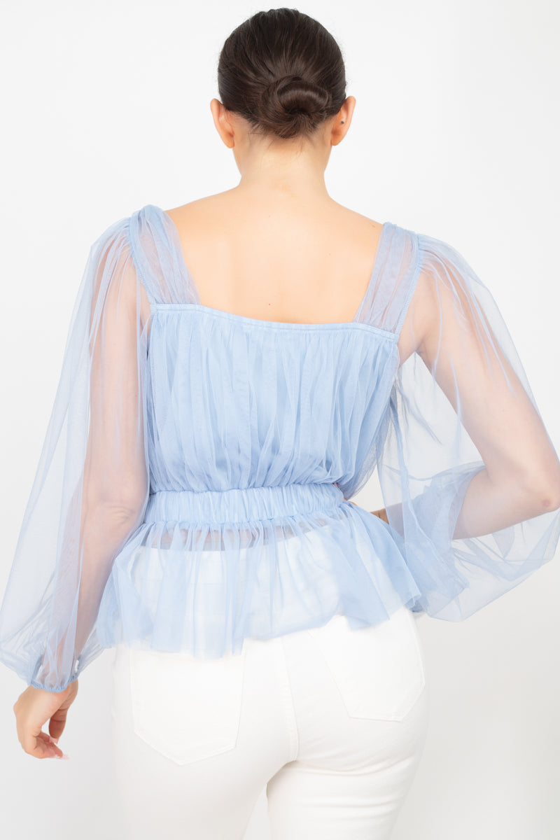 Sheer Mesh Crochet Peplum Top - Absolute Fashion 2020