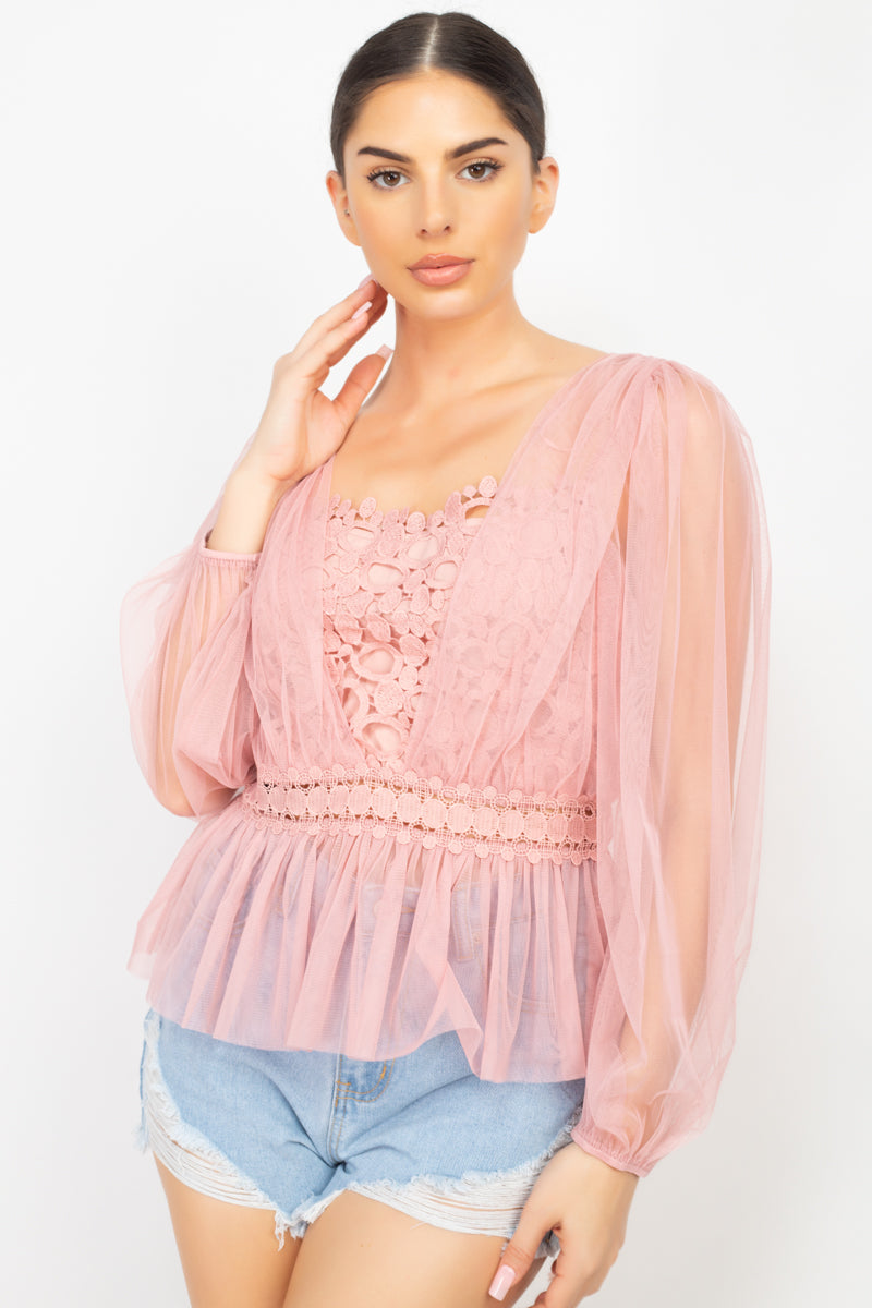 Sheer Mesh Crochet Peplum Top - Absolute Fashion 2020