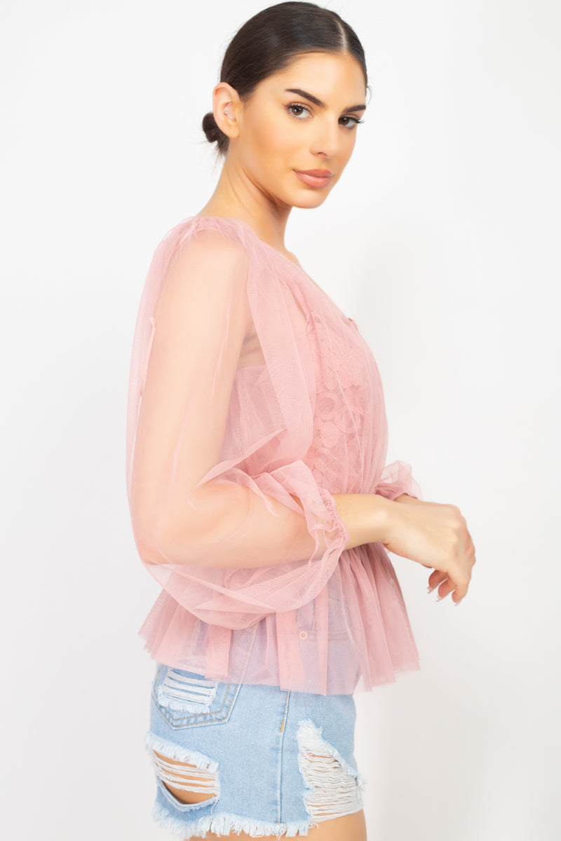 Sheer Mesh Crochet Peplum Top - Absolute Fashion 2020