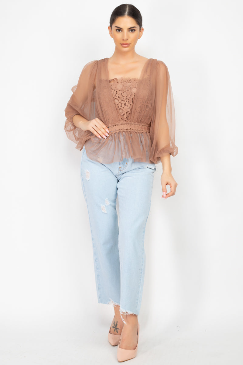 Sheer Mesh Crochet Peplum Top - Absolute Fashion 2020