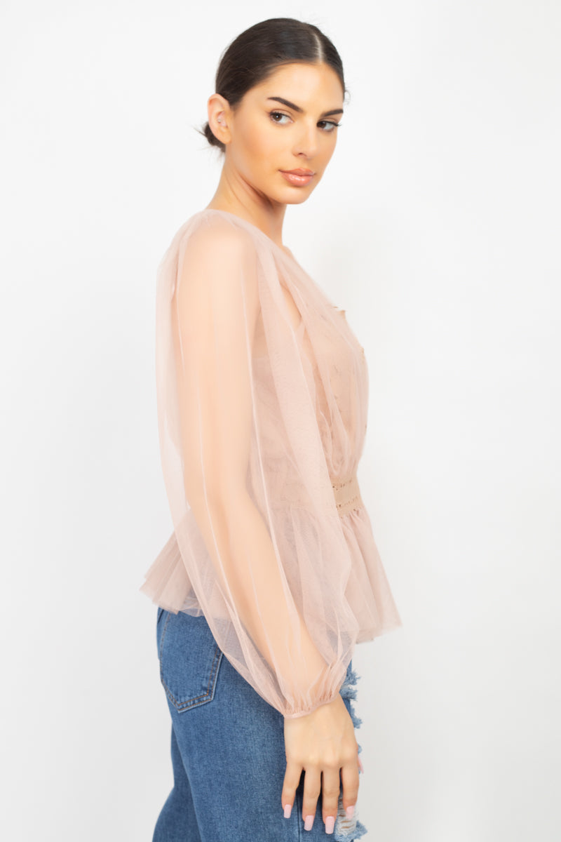 Sheer Mesh Crochet Peplum Top - Absolute Fashion 2020