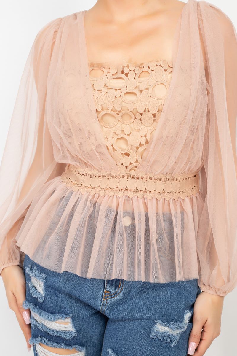 Sheer Mesh Crochet Peplum Top - Absolute Fashion 2020