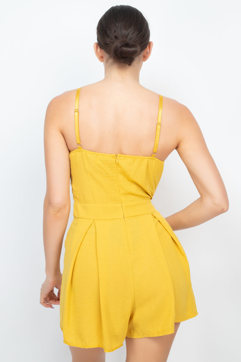 Cinched Zip Sweetheart Pleated Romper - Absolute Fashion 2020