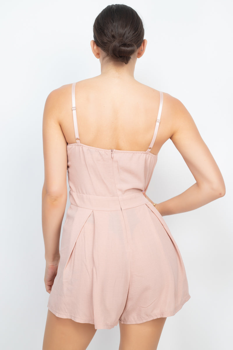 Cinched Zip Sweetheart Pleated Romper - Absolute Fashion 2020