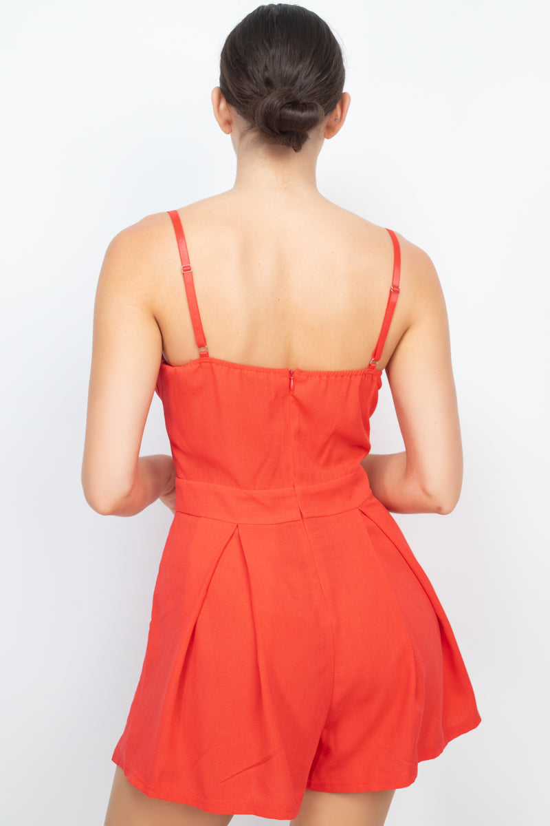 Cinched Zip Sweetheart Pleated Romper - Absolute Fashion 2020