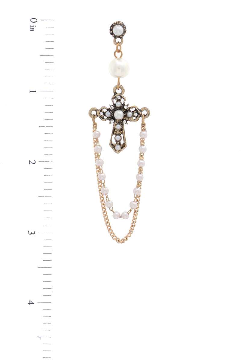 Cross Pearl Bead Dangle Earring - Absolute Fashion 2020