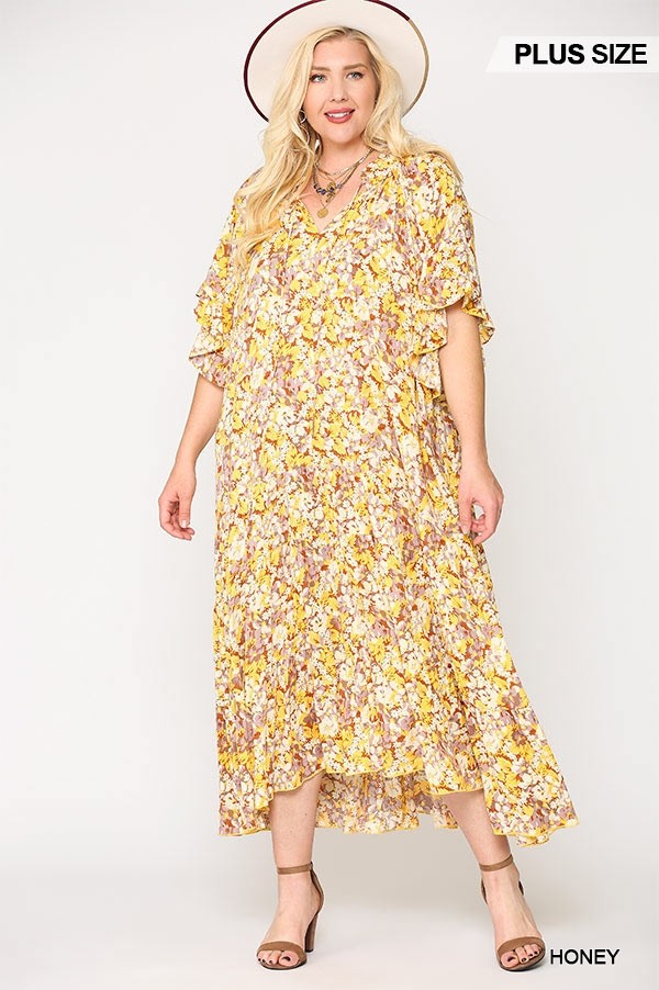Floral Frill Detail Flowy Maxi Dress With Neck Tie - Absolute Fashion 2020